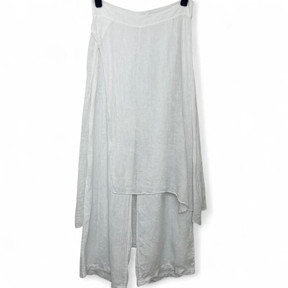 Milio Milano White Linen Wide Leg Layered Tunic Skirt Pants Elastic Italy Sz S - Picture 3 of 6